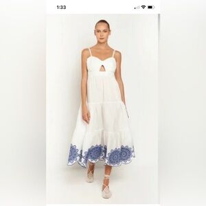 Greek Archaic Kori Daisy Embroidered Midi Dress